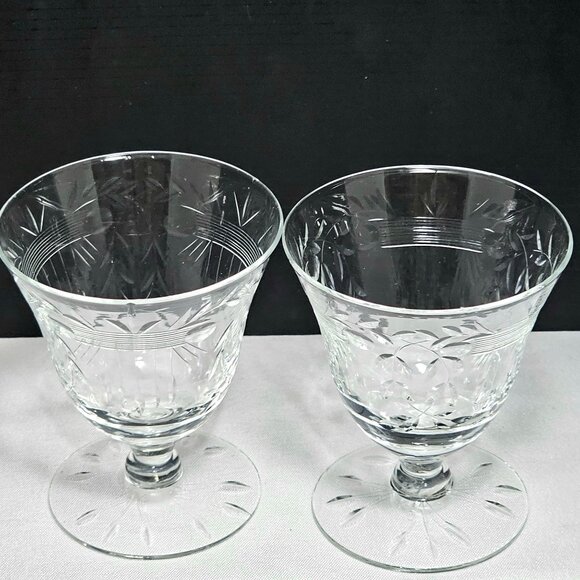 Didio Cut Glass Oyster Cocktail Glasses 3.25" dessert crystal leaves laurel stem - Picture 7 of 9